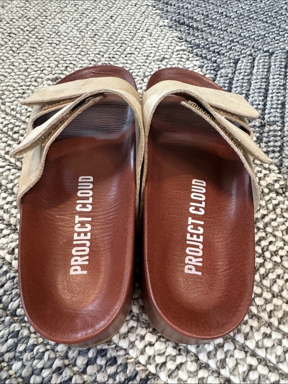 Project Cloud 100% Leather Tan Suede Platform Double-Strap Slide Sandals